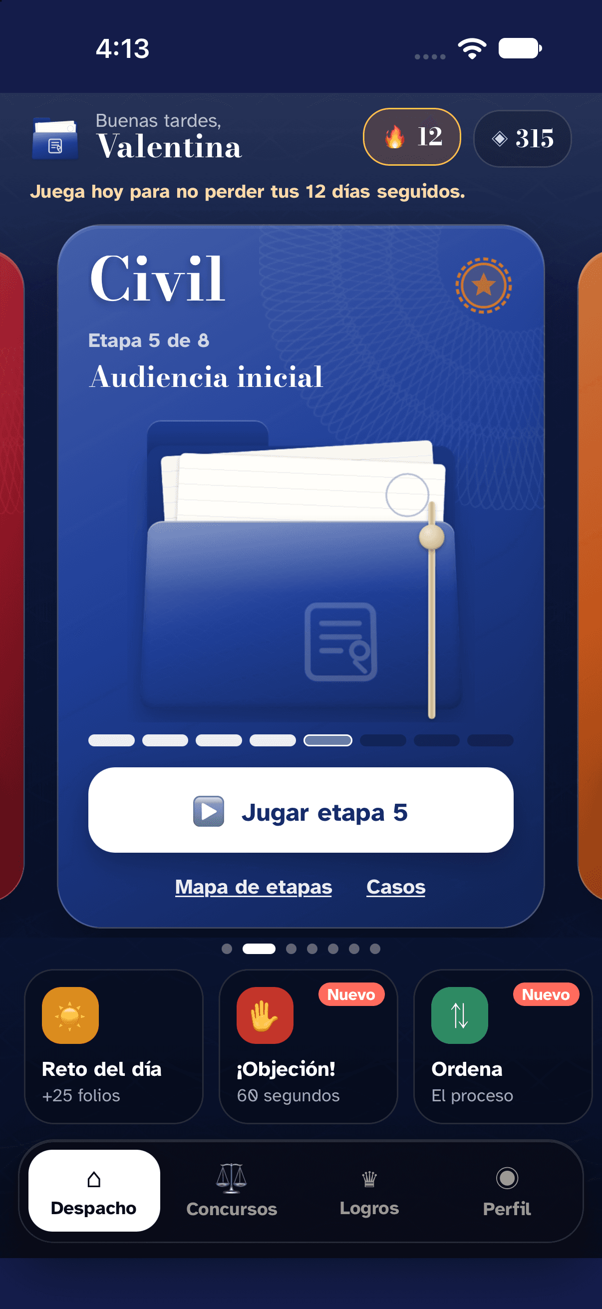 Pantalla real del juego El Códice, con especialidades y retos